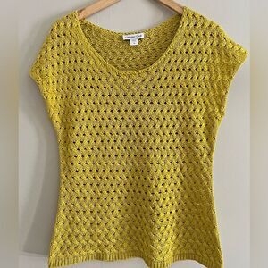 Coldwater Creek Yellow lime Open Knit Crochet Sweater Top Women’s L 14 Boho